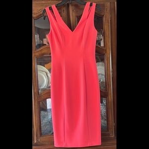 VINCE CAMUTO CORAL SHEATH MIDI SPLIT STRAPS  DRESS • CORAL ª SIZE 2